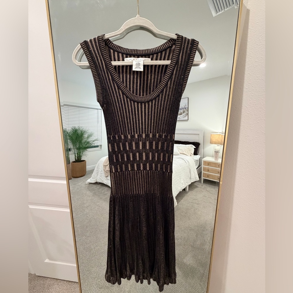 Max Studio Black Sleeveless Knit Mini Dress with Brown Accents